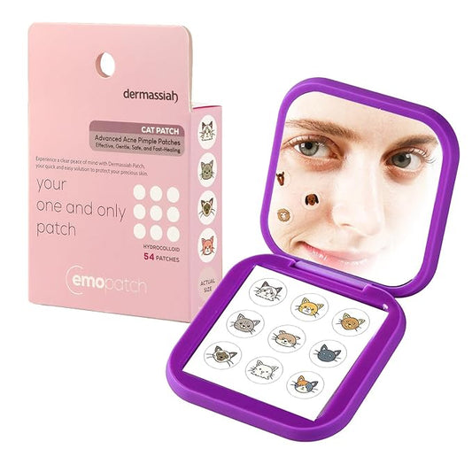 Acne Pimple Patches for Face 54 Count with Mirror Case for Day & Night Use - Hydrocolloid Pimple Pads, Emoji-Themed Blemish Dots, Clear Skin Treatment (Cat)
