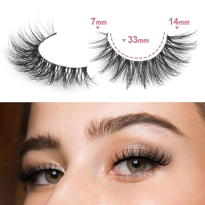 Kiromiro Lashes Wispy False Eyelashes Natural Look 14mm Clear Band Lashes Faux Mink Lashes Cat Eye Short Natural Fake Lashes Pack 14 Pairs