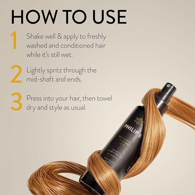 PHILIP B Detangling Toning Mist with Velvet Oud, 2 fl. oz. (60 ml) - Leave-In pH Restorative Daily Detangling Mist, Leaves Hair Glossy & Frizz-Free