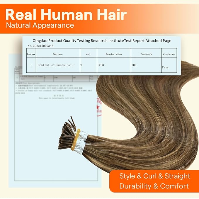 Full Shine I Tip Hair Extensions Human Hair Dark Brown Highlight Blonde Prebonded Human Hair Extensions 22 Inch 40 Grams Itips Extensions Remy Hair add Length
