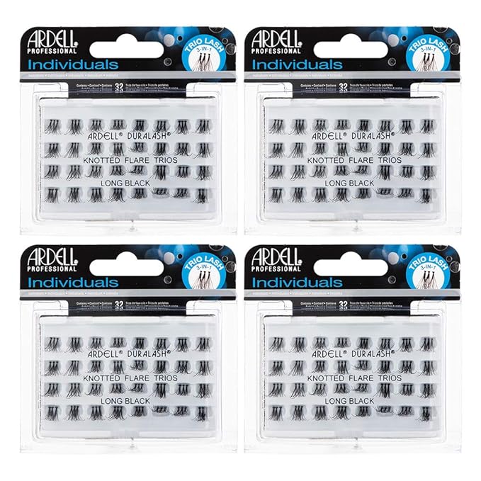 Ardell False Eyelashes Individual Lashes Trios Long Black - DIY Lash Clusters, Flared Volume, Strip Lashes Eyelash Extensions, 4 Pack