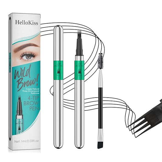 Microblading Eyebrow Pen, 4 Tip Precise Microblade Eyebrow Pencil That Looks Like Hair, Waterproof Natural Eye Brow Pencils for Women, Non Dry Out and Last All Day (Black)