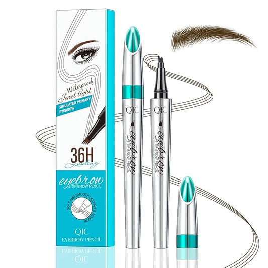 Eyebrow Pencil, Eyebrow Pen, Faux Brow Filling with 4-Fork-Tip Create Natural Hair-Like Brows Last All Day Makeup Brow Stylist Definer Waterproof Fills in Sparse Areas and Gaps (dark brown)