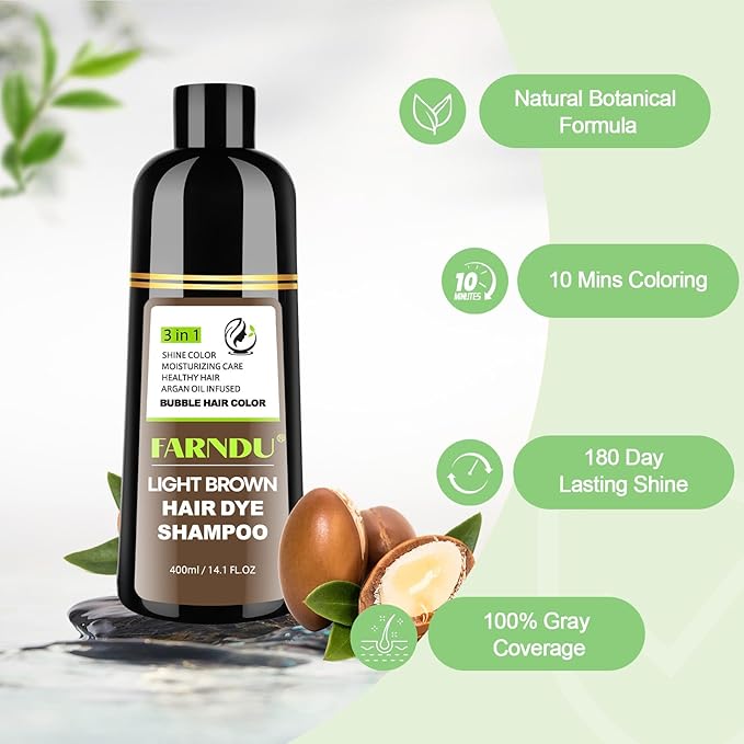Light Brown Hair Dye Shampoo for Gray Coverage, 3 IN 1 Color Shampoo for Women and Men