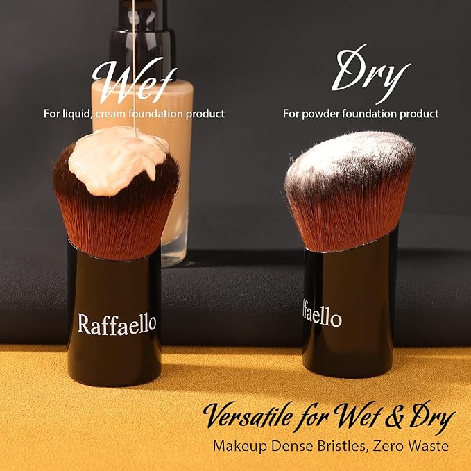 Raffaello Angled Kabuki Brush for Foundation – Ultra-Soft Dense Bristles, Flat Top Makeup Brush for Liquid, Cream & Powder, Seamless Blend, Wet & Dry Use, Zero Waste