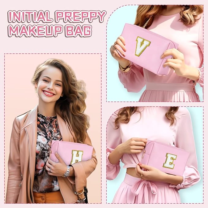 TOPEAST Gifts for Friends Female Mom, Cute Makeup Bag Small Pink Cosmetic Bag Travel Toiletry Bag, Personalized Birthday Gift for Women Girl, Preppy Travel Stuff for Girls (Pink C)