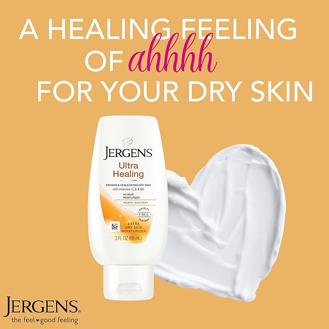 Jergens Ultra Healing Lotion for Extremely Dry Skin, Moisturizer to Relieve and Repair Rough Spots, Improves Skin Texture, Hand and Body Lotion with Vitamins E, C, & B5, 3 Oz (Pack of 6)