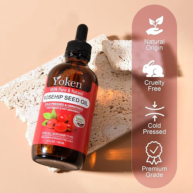 Rosehip Seed Oil for Face 4 fl oz 100 Pure & Natural Cold Pressed Unrefined Organic Rosehip Oil for Skin, Hair, Nails, Anti-Aging Facial & Gua Sha oil