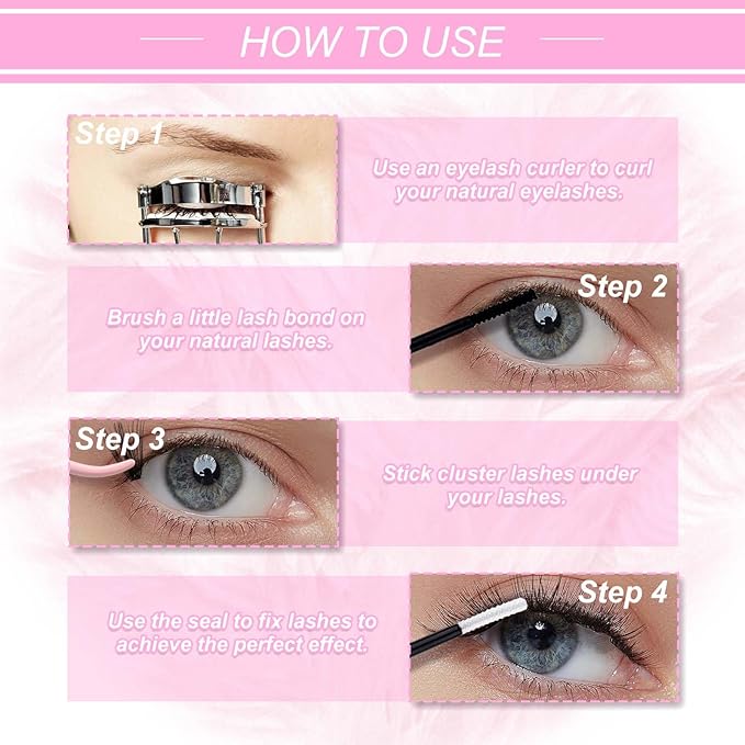 FADLASH DIY Lash Clusters Individual Eyelash Extension 40D D Curl 8-16mm 0.07D Wispy Lash Cluster Thick Band Natural Eyelash Extension Soft and Comfortable (Packaging Cards May Vary)