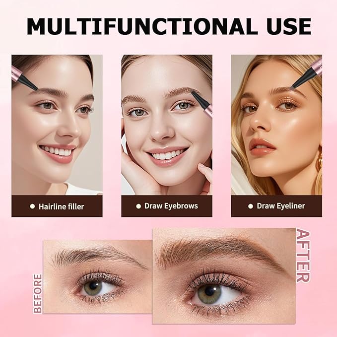Microblading Eyebrow Pen,QIC Eyebrow 4 Tip Brow Pencil,Long-Lasting Natural Eyebrow Hair,Waterproof Magic Eyebrow Pencil Eyebrow Brush(Brown)