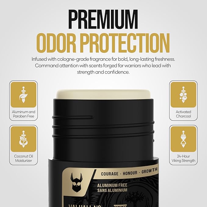 The Beard Struggle Marauder's Defense - 100% Natural Charcoal Infused Deodorant Men Aluminum Free - Gold Collection, Valhalla's Gates - 2.65 oz