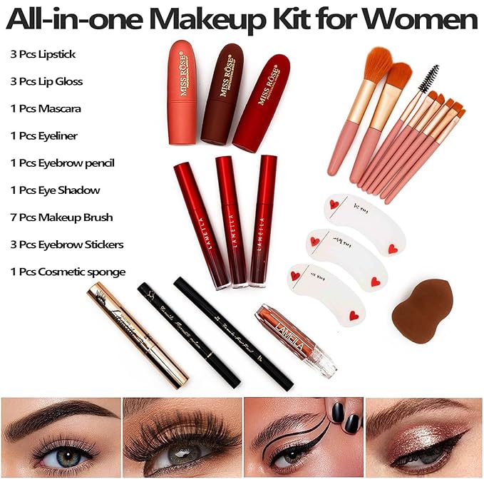 132 Color All In One Makeup Kit for Women & Girls, Professional Full Set Including Eyeshadow, Lipstick, Concealer, Lip Gloss, Eyeliner, Mascara, Makeup Brushes (006N1-Pink)