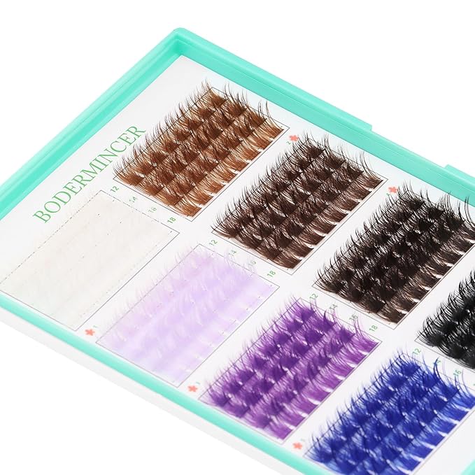 BODERMINCER D Curl False Eyelash Clusters, 8 Colors Collection, Individual Lash Extensions, 12-18mm Length For Beginner (B# 8 Colors-12-18mm D Curl)