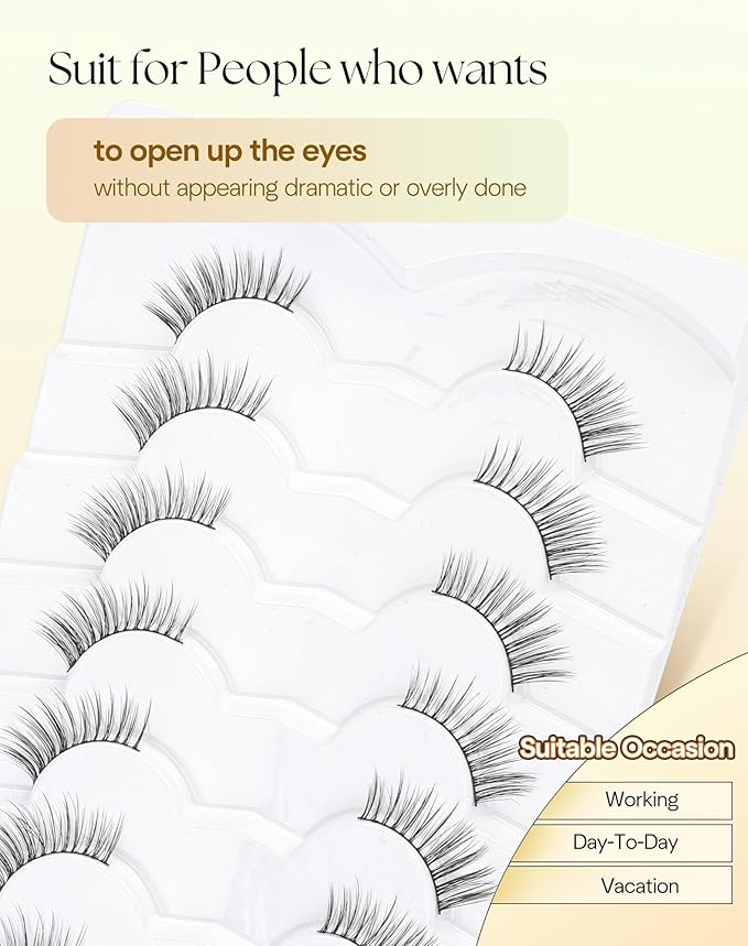 Half Lashes Cat Eye Natural False Eyelashes 10MM Short Lashes C Curl Natural Half Eyelashes Corner Lash Pack ChirpyLuna Eyelash, 7 Pair