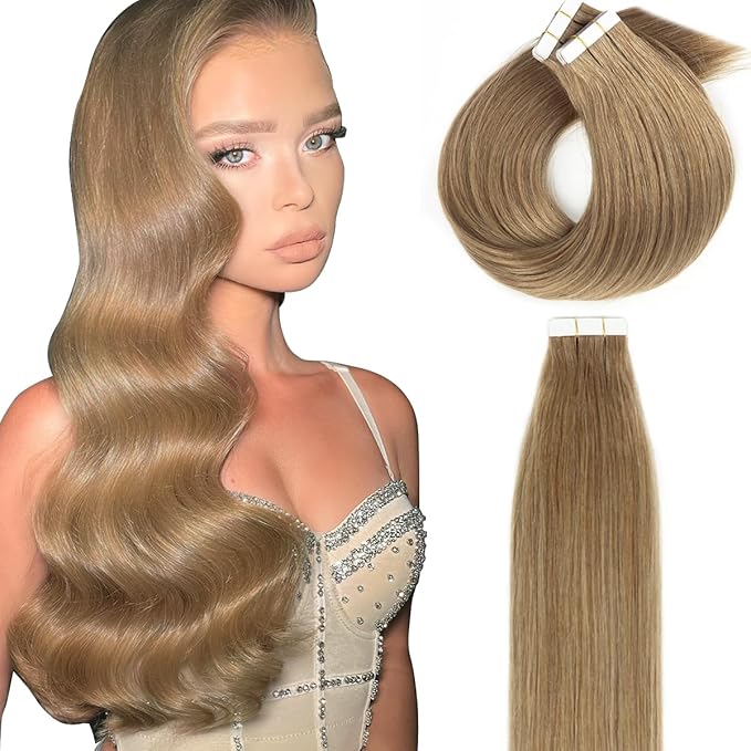 Lacer Tape In Hair Extensions Human Hair - Remy Human Hair Extensions Tape in for Women - 20 Pieces 50 Grams 10 Gold Brown, 22 Inch