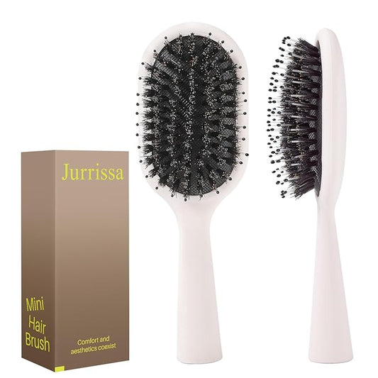 Boar Bristles Hair Brush for Women Men and Kids, Detangling Hair Brush for Smoothing Massage Add Shine, Nylon&Boar Bristles brush for Hair Healthy, Easy to Storage(White)
