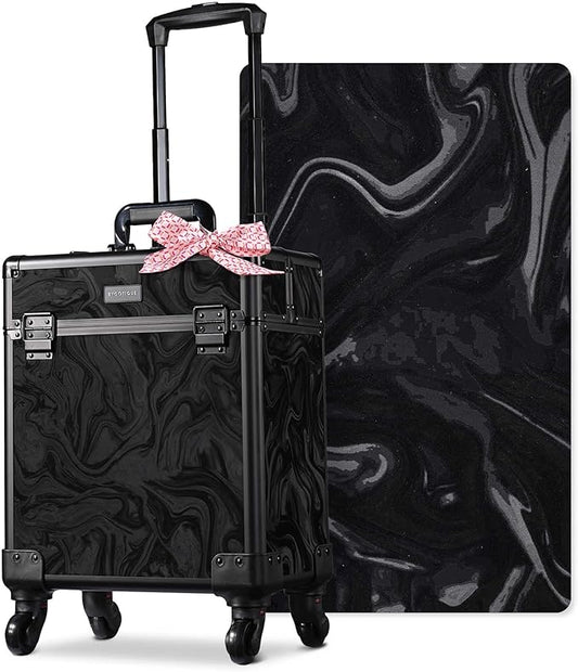 BYOOTIQUE Rolling Makeup Train Case on Wheels Cosmetology Organizer Box Professional Aluminum Cosmetic Trolley Travel Suitcase for Salon Barber Hairstylist Artist,CoyoteButtes Shadows