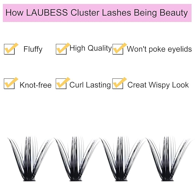 Lash Extension Kit LAUBESS Lash Clusters Kit Cluster Eyelash Extensions Kit Eyelash Clusters Lash Bond and Seal Waterproof Tweezers Brush Lash Glue Remover (Kit 50D-C-Mix9-16)