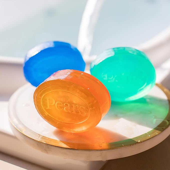 Pears Glycerin Soap Variety 3-Pack – Transparent Amber, Blue & Green Bars for Soft, Glowing Skin, 3.53 Oz Ea