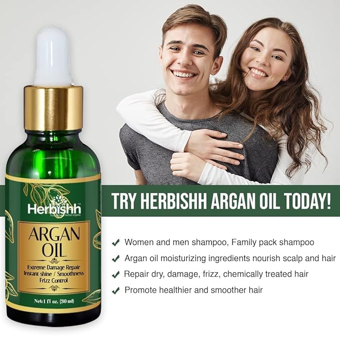 Herbishh Light Brown Hair Color Shampoo - 3-In-1 Magic Dye for Gray Hair 500 Ml + Argan Oil for Dull, Dry Damaged Hair 30ML