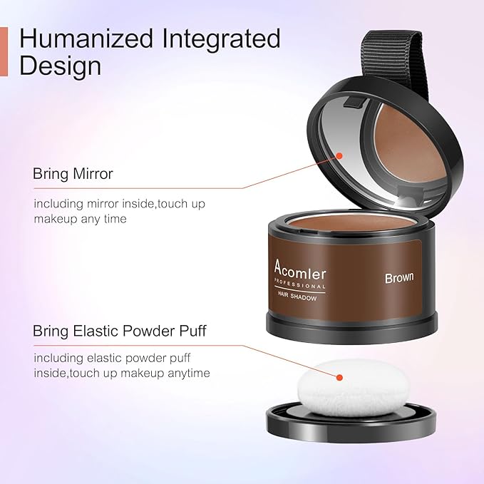 Acomler Instantly Root Cover Up Hairline Shadow Powder,Root Touch Up Hair Color,Dark Brown for Thinning Hair, Grey Hair Coverage Hair Powder for Women Men with Eyebrows, Beard Line, Bald Spots (Brown)