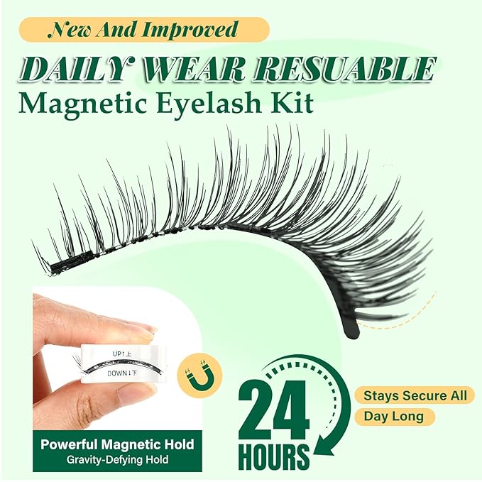 KEYYOU Reusable Magnetic Eyelashes 2 Pair with Applicator No Glue Needed 3D Natural Magnetic Lashes, Easy to Apply & Long Lasting for Daily Use & Events(A01+A03)