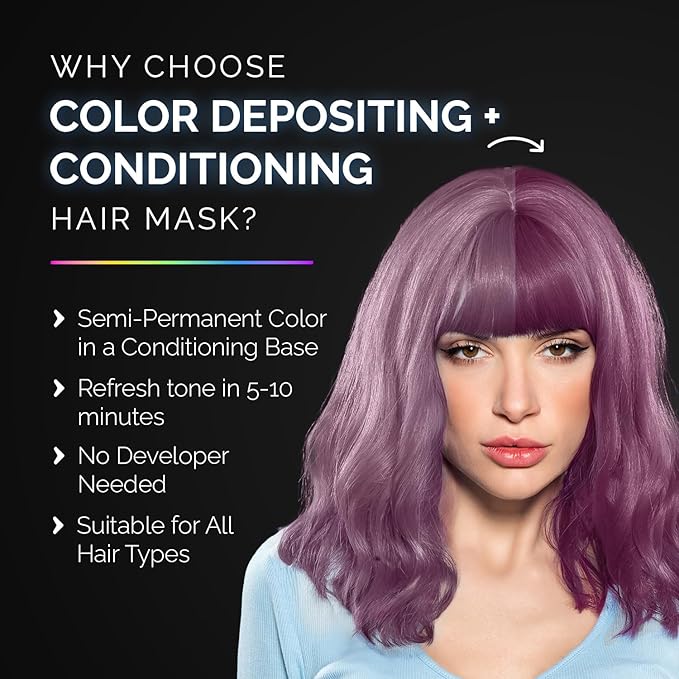 Herbishh Koloret Keratin Color Depositing Mask - 2-in-1 Deep Conditioner for Vibrant Refreshed Hair, Ideal for Dry Damaged Types, Salon-Worthy Shine at Home, Pink, 3.5 fl.oz