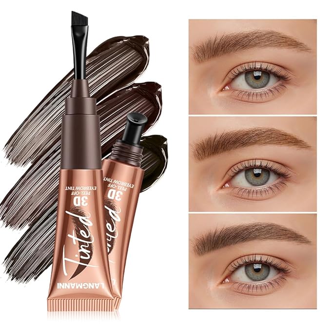 3D Peel-Off Eyebrow Tint – Tattoo Brow Gel Lasts Up to 3 Days – Waterproof, Smudge-Proof, Long-Lasting Natural Brow Stain – Easy to Use, Flake-Free Gel Dye for Fuller Brows (3# Black Brown)