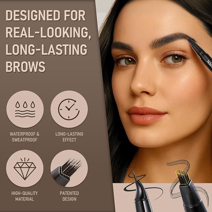 Dual-Ended Microblading Eyebrow Pencil for Women, 2 in 1 Liquid Eyebrow Pencil with Curved Tip and 4D Brow-Fection Microblading Pen, Shaped Fill HairLike Waterproof Lasting Eyebrows 05 Black