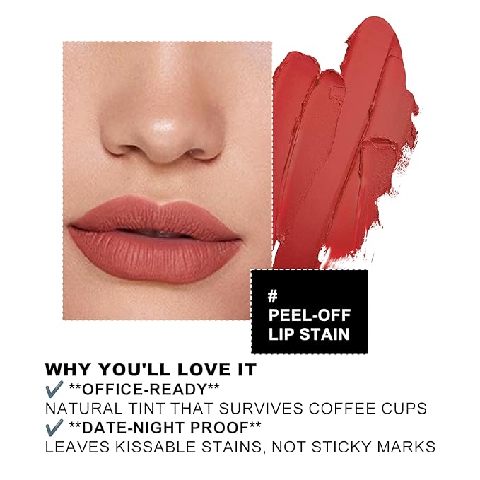 Lip Stain Peel Off - 03 True Red Lip Glaze | Long Lasting Waterproof Tint for Women & Teens | Non-Sticky, Hydrating, Smudge-Proof Bold Red Lip Stain for All-Day Wear