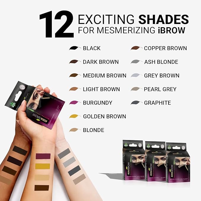 MinaiBrow Tint Kit (Medium Brown) - Natural Spot Coloring Brow Tinting Powder with Oil & Brush - Water & Smudge Proof Instant Brow Dye Kit - 100% Gray Converge - Vegan and Cruelty-Free
