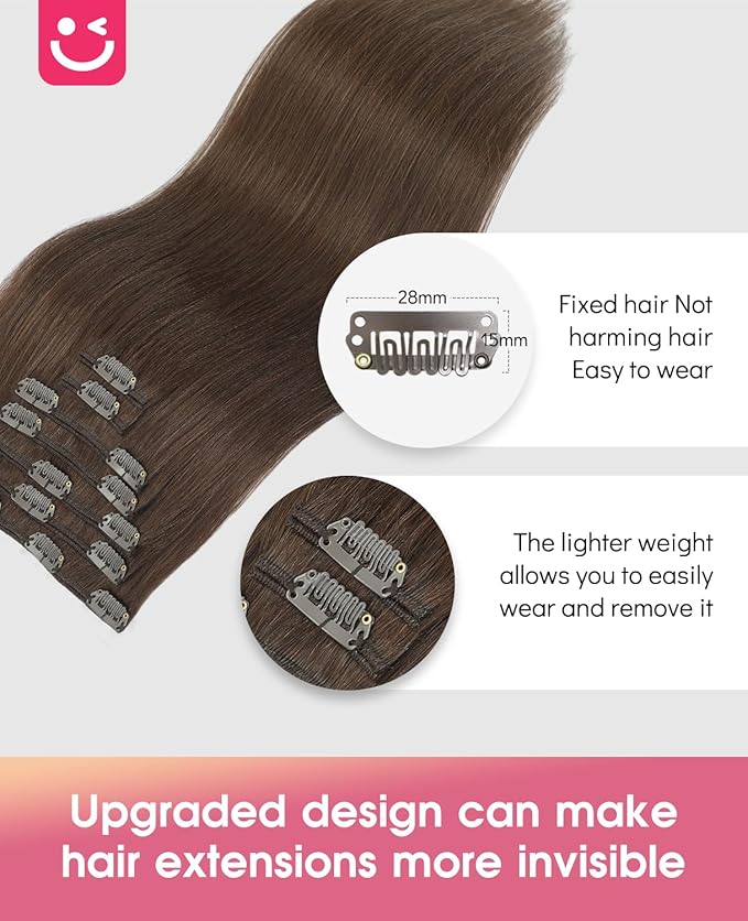 Youngsmile 14 Inch Clip in Hair Extensions Human Hair 120g 7 pieces, Clip in Hair Extensions for Women, Silk Straight, Double Weft Hair Extensons, Chocolate Brown #4 (CLIP#4-14Inch)