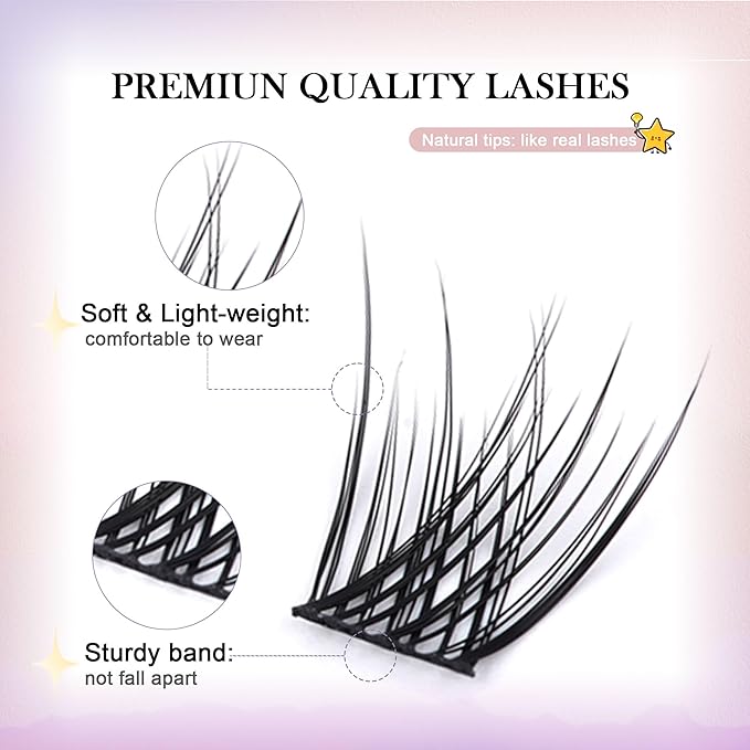 GAQQI Lash Clusters, GQ03 False Eyelashes DIY Lash Extensions C Curl 168PCS Cluster Lashes 12MM, Wispy and Natural Lash Wisps (GQ03,12mm,C Curl)