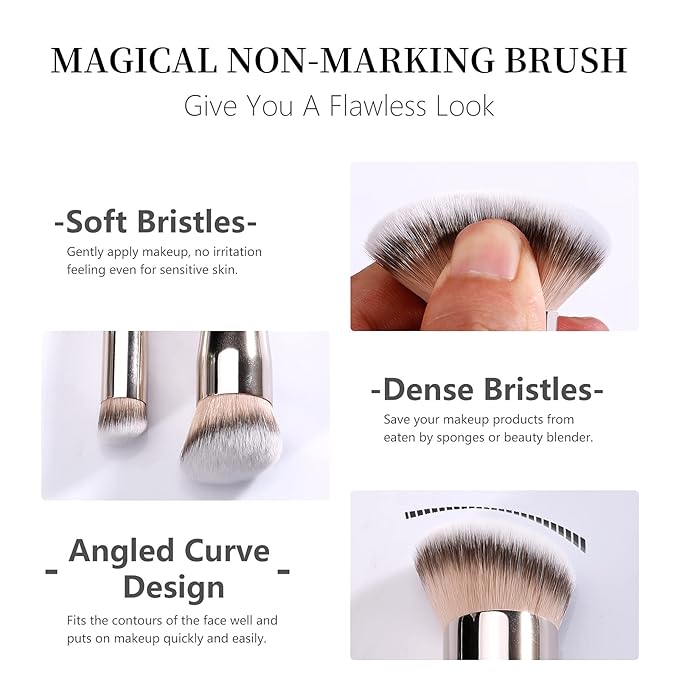 Under Eye Concealer Brush & Foundation Brush for Liquid Makeup, 2PCS Dense Synthetic Angled Kabuki Blending Makeup Brush, for Liquid, Cream and Setting Powder