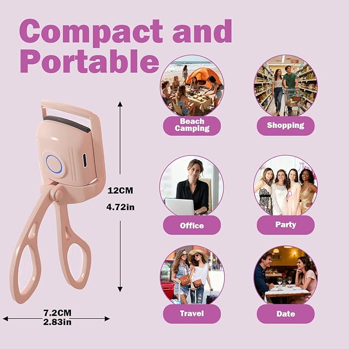 Heated Eyelash Curler, Rechargeable Electric Eyelash Curler, 3-Level Temperature Control, 24 Hour Long Lasting Curl, Suitable for All Beauty Enthusiasts