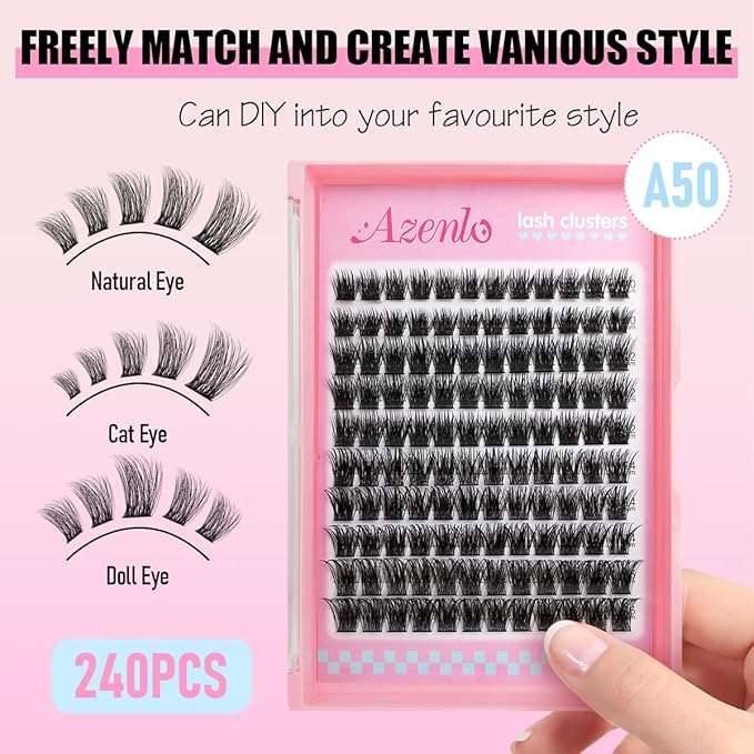Natural Lash Clusters Kit Wispy Eyelash Clusters 120 pcs Cluster Eyelash Extensions C Curl Individual Lashes 10-16 mm Mix Length Natural Look (Natural 50D KIT 120 Pcs)