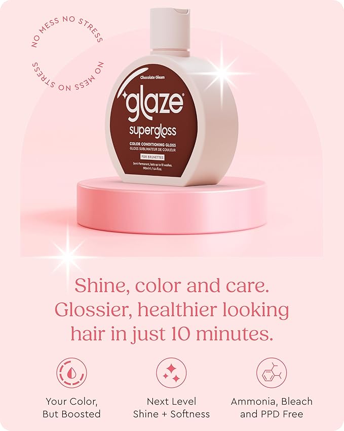 Glaze Supergloss Color Conditioning Gloss With Dispensing Pump – Hydrating Semi-Permanent Color Hair Gloss & Shine Boost – For Dark Brown Hair – 6.4 Fl Oz - Chocolate Gleam