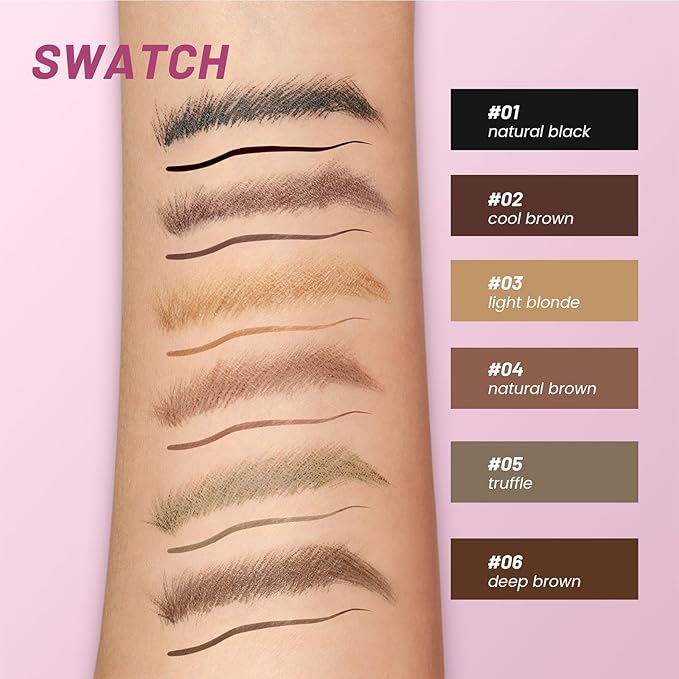 2-in-1 Curved Eyebrow Pen and Eyeliner with 10Pcs Brow Stencils, Microblading Eyebrow Pencil with 4 Fork-Tip and Curved Precise Tip, Waterproof and Long Lasting Eyebrow Pencils for Women, Dark Brown