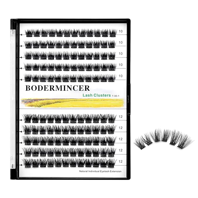 Bodermincer 120 Clusters 10mm+12mm/12mm+14mm/14mm+16mm Mixed Wide Cluster False Eyelash Individual Cluster EyeLashes Grafting Fake False Eyelashes Eyelash Extension (Black 10mm+12mm Mixed)