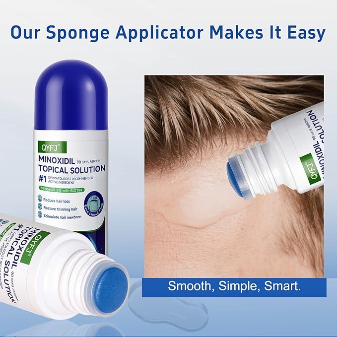 5% minoxidil hair growth Serum for women & men with biotin - with sponge applicator for thinning hair & receding hairline 8-month supply-6pcs Packs 2.71 fl oz per bottle