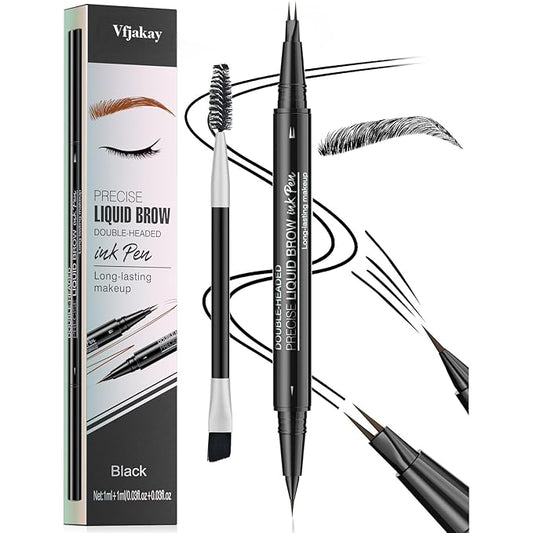 Microblading Eyebrow Pen, Dual-Ended Brow Pencil with 2-Fork-Tip and Precise Brush, Waterproof Longer Lasting Eyebrow Pencil, Microblade Eyebrow Pencil Create Natural Hair-Like Strokes (Black)