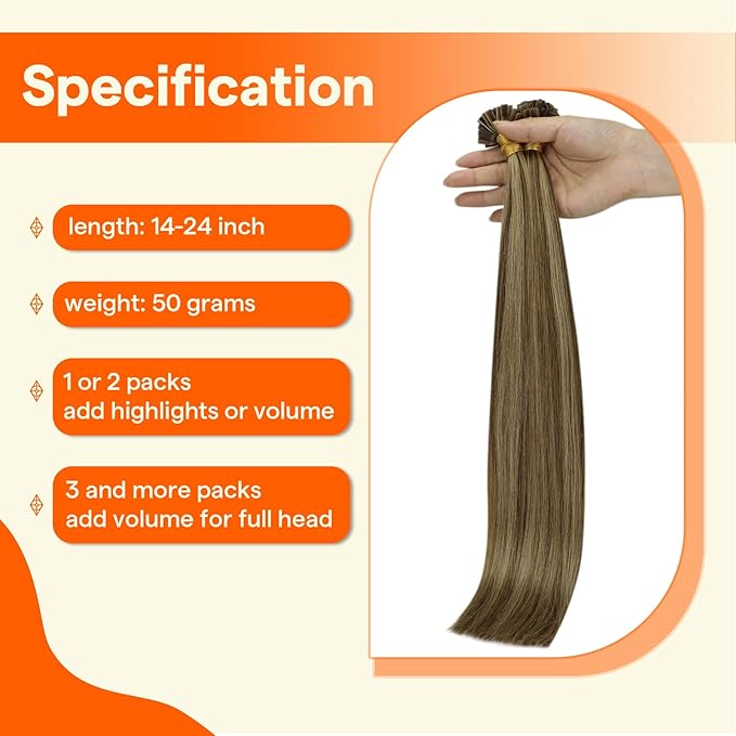 Full Shine Ktip Human Hair Extensions 4P27 Medium Brown Highlight Honey Blonde 16 Inch 50 Grams K Tip Hair Extensions Real Human Hair Fusion Extensions Soft Remy Hair
