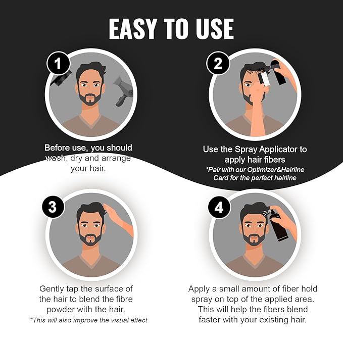 Hair Building Fibers for Thinning Hair, Black, 27.5g, Professional 5-in-1 Hair & Beard Styling Set with Applicator Pump, Hair Fibers Barber Enhancement Spray for Men & Women