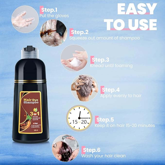 IIIMEIDU Hair Dye Shampoo 3 in 1 for Gray Hair, Herbal Ingredients Shampoo Burgundy Dye for Women Men, Grey Coverage 500ml 1