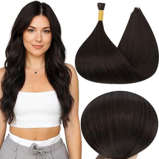 Full Shine I Tip Hair Extensions Human Hair 24 Inch Darkest Brown 40 Grams Itip Human Hair Extensions Straight Long Remy Hair for Women Invisible Cold Fusion Extensions