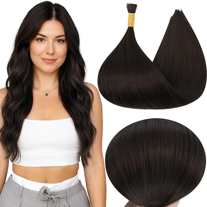 Full Shine Itip Human Hair Extensions Color 2 Darkest Brown 16 Inch 40 Grams I Tips Extensions for Women Natural Hair Extensions Human Hair add Volume