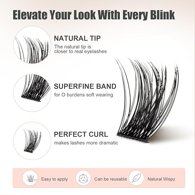 Lash Clusters 144 PCS 10-12mm Mix Volume Lashes Eyelash Clusters D Curl Cluster Eyelash Extensions Natural Wispy Cluster Lashes Reusable Individual Thick Lash Extension (QD-10-12mm - Mix)