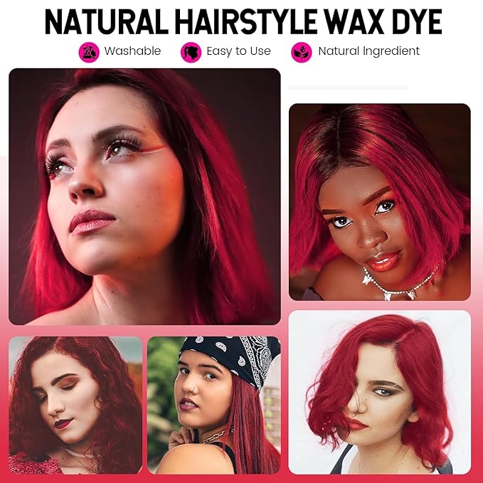 Red Temporary Hair Dye Wax Natural Instant Hair Color Wax Pomades 4.23 oz,Hair Styling Clay for Party, Cosplay, Halloween,Christmas