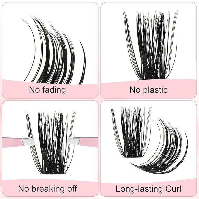 FADLASH Lash Extension DIY Kit Volume Fluffy Lash Clusters D Curl Cluster Lashes with Lash Bond and Seal Lash Tweezers for DIY Eyelash Extension at Home for Self Use（Kit 60D+80D-0.07D-12-18MIX）