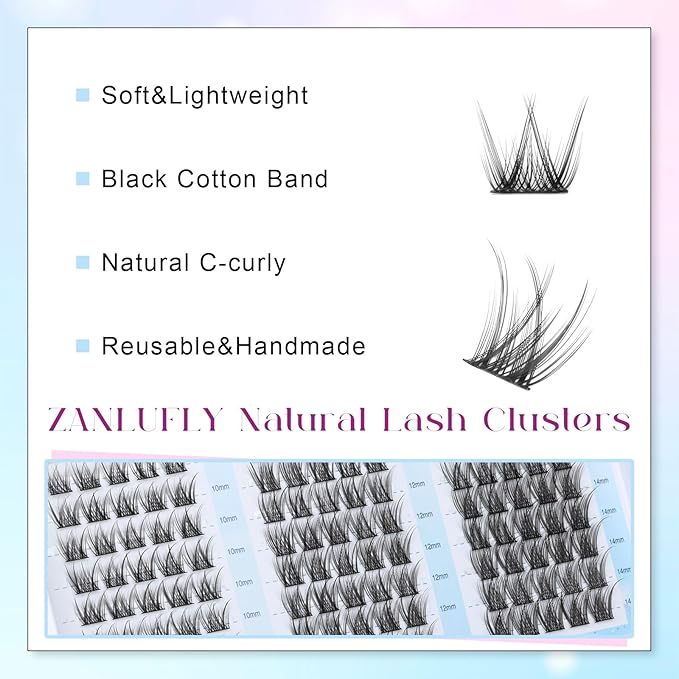 Lash Clusters Wispy Eyelash Clusters Natural C-Curly Cluster Lashes zanlufly Wispy Individual Lashes 150Pcs Eyelash Extension 10 12 14MM DIY Lash Extensional Lash Clusters